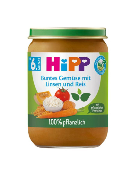 HIPP 60501 БИО Зеленчуци с ориз и леща, пюре, 190 гр