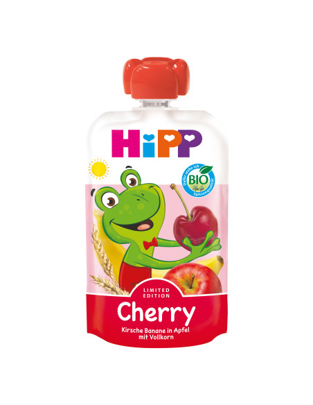 HIPP 47023 БИО Череша, Банан и Ябълка с Пълнозърнести култури, плодова закуска, пауч, 100 гр