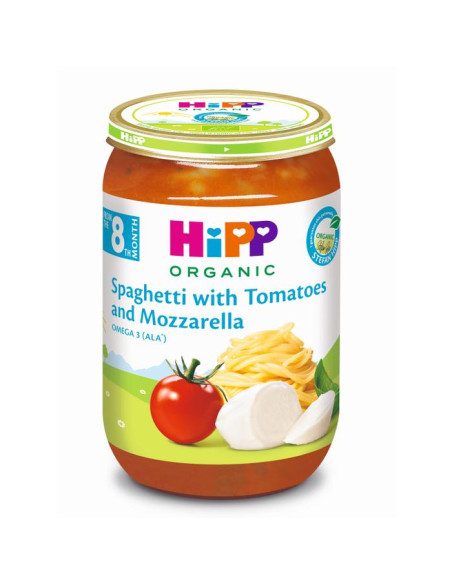 HIPP 6400 Био Пюре Спагети,Домати, Моцарела, пюре, 220 гр
