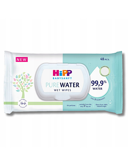HIPP 90030 Babysanft Pure Water, бебешки мокри кърпички, 48 бр.