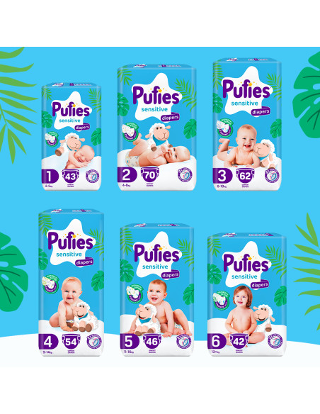 Pufies пелени Sensitive 6, 42бр, 13+ кг, Maxi Pack