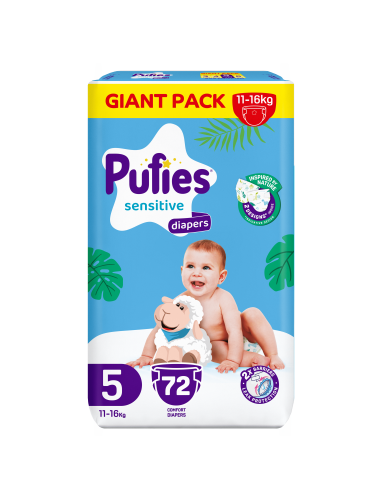 Pufies пелени Sensetive 5, 72 бр, 11-16 кг,...