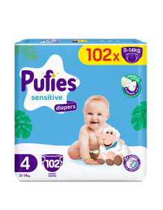 Pufies пелени Sensetive 4, 102 бр, 9-14 кг, Mega Pack