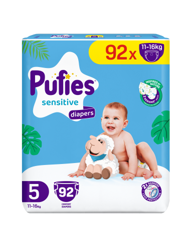 Pufies пелени Sensetive 5, 92 бр, 11-16 кг,...