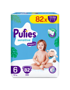 Pufies пелени Sensetive 6, 82 бр, 13+ кг, Mega Pack