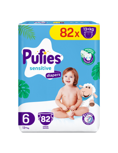 Pufies пелени Sensetive 6, 82 бр, 13+ кг, Mega...