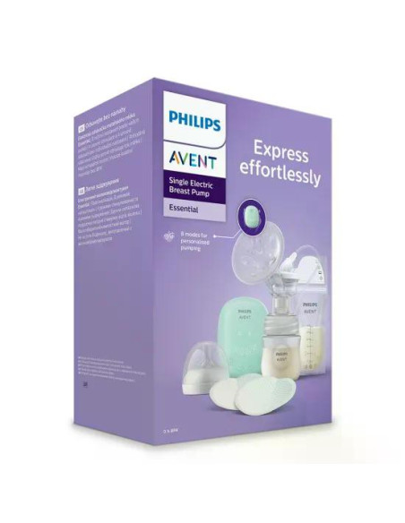 Комплект от Единична електрическа помпа за изцеждане на кърма Philips AVENT Essential, 1 бр. шише Natural Response 125 мл, 5 бр.