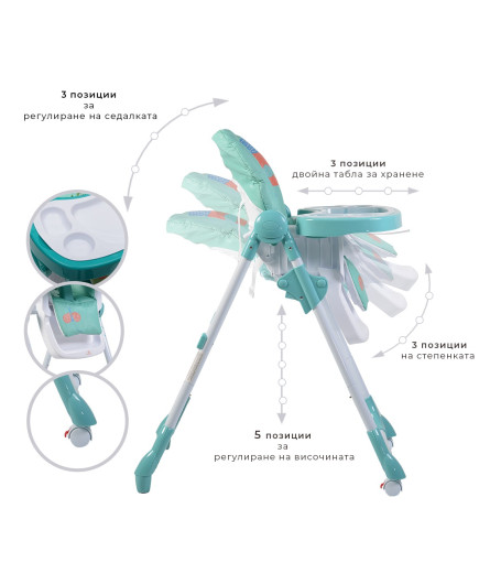 Детски стол за хранене Kimchi тюркоаз