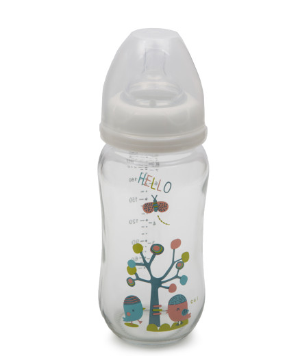 Стъклено шише за хранене с широко гърло 240 ml B0468