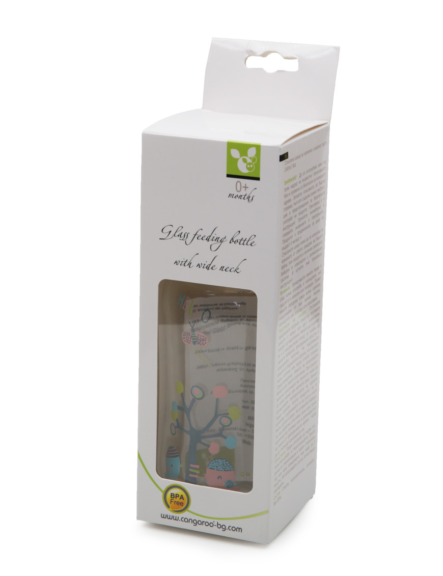 Стъклено шише за хранене с широко гърло 240 ml...