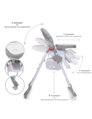 Детски стол за хранене Kimchi сив 2