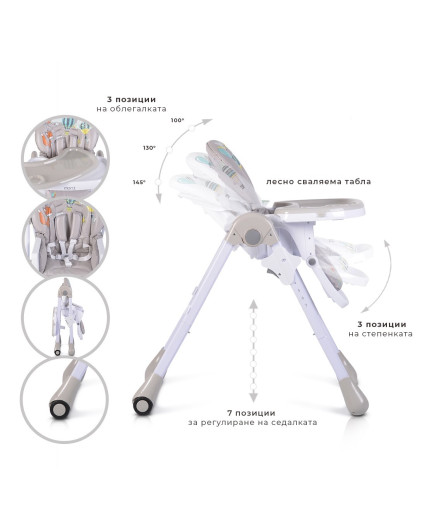 Детски стол за хранене Muffin сив