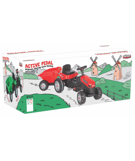 Трактор Active с ремарке 07316 червен