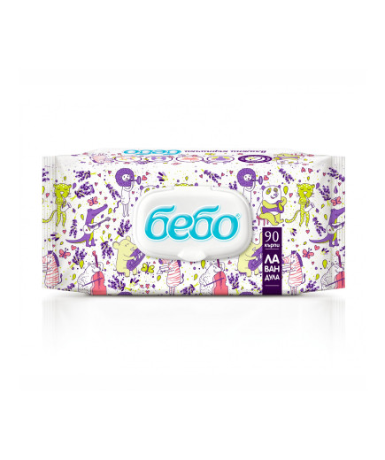 бебо Влажни кърпички 90 бр. Капак, с екстракт от Лавандула