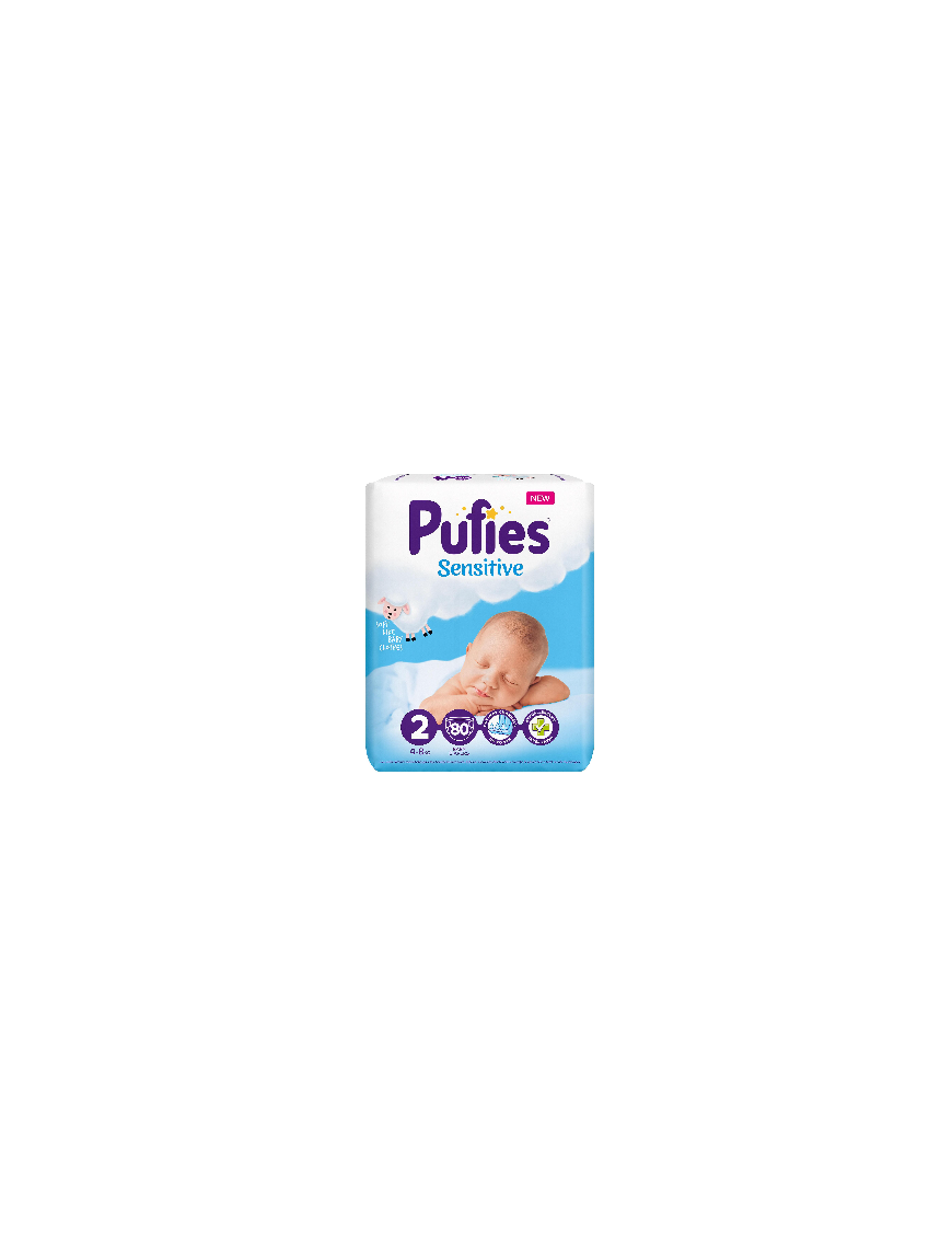 Pufies Бебешки пелени Sensitive р-р 2 (4-8 кг.) 80 бр.