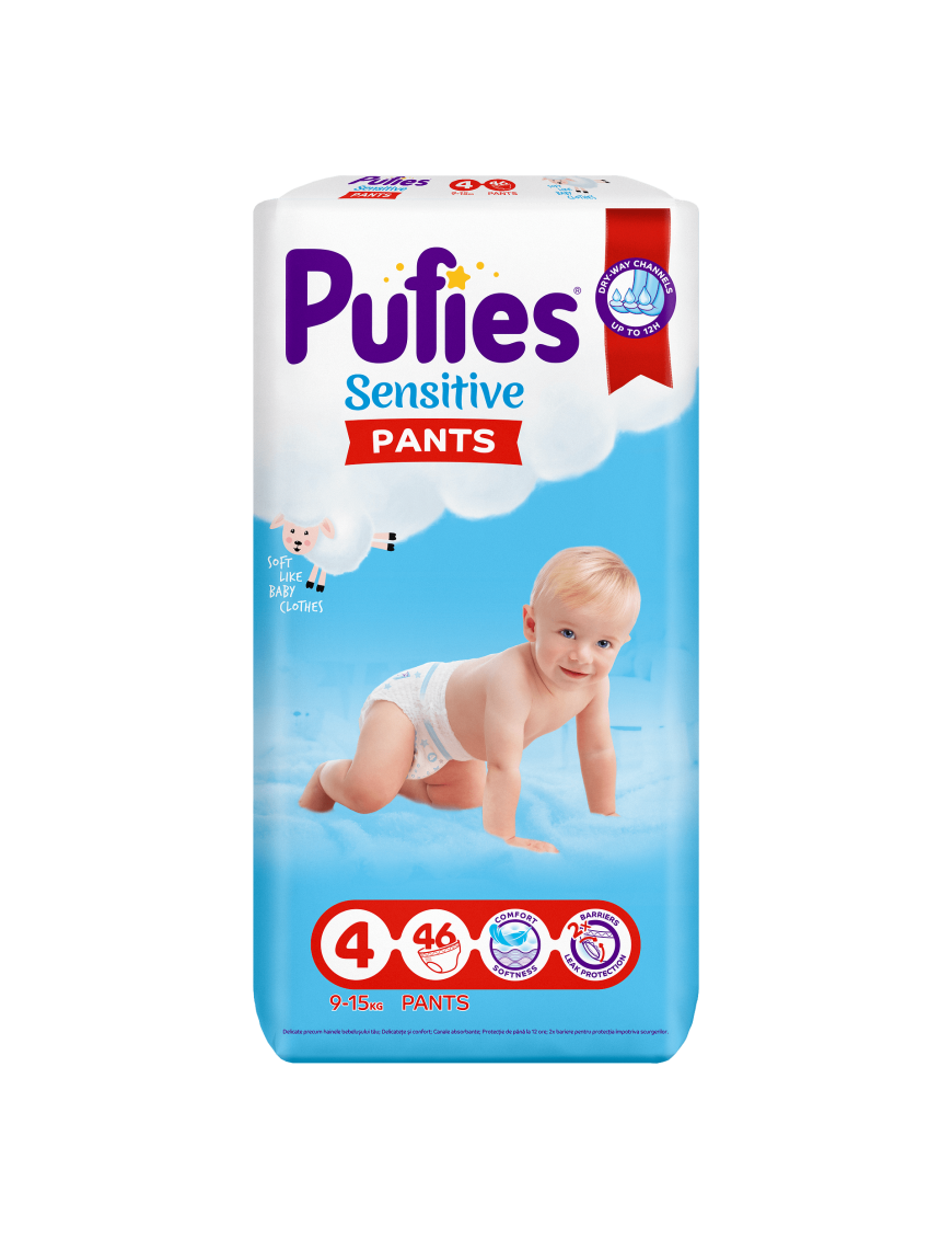 Pufies Бебешки пелени гащи Sensitive р-р 4 (9-15 кг.) 46 бр.