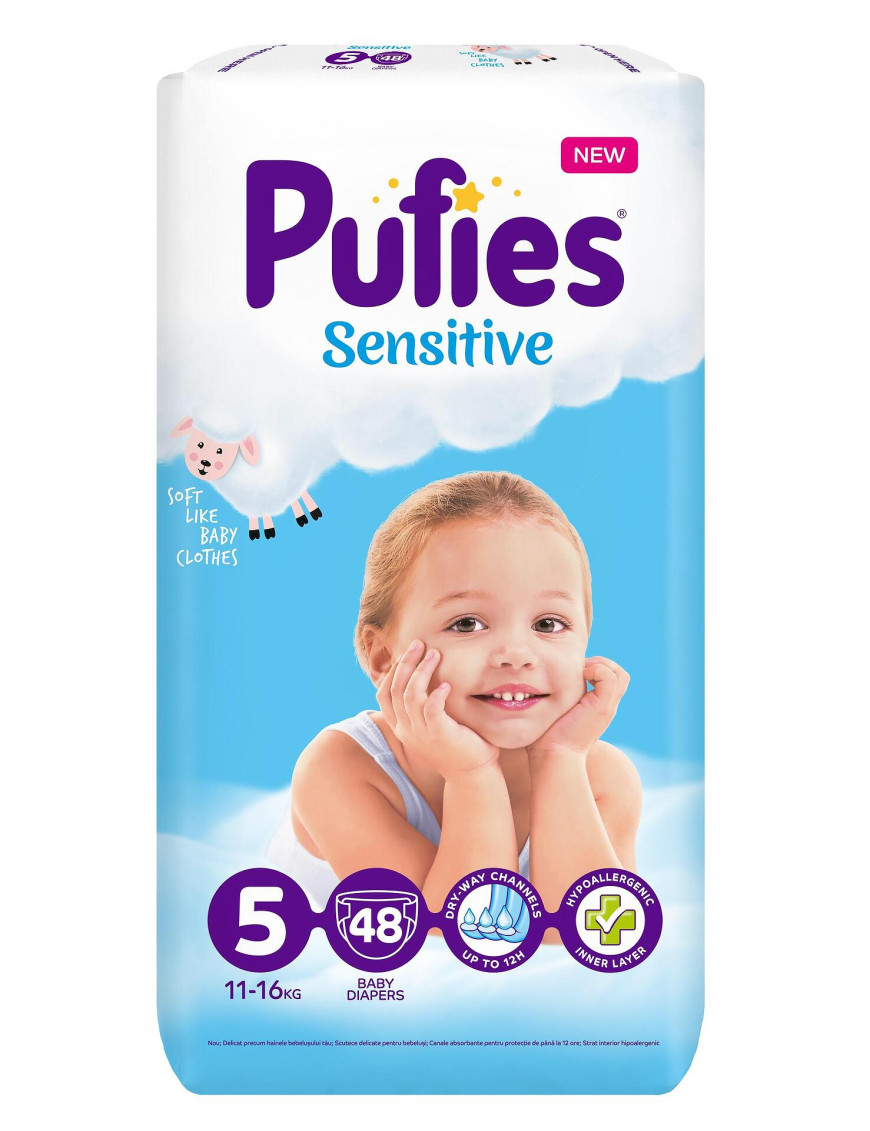 Pufies Бебешки пелени Sensitive Maxi Pack Junior р-р 5 (11-16 кг.) 48 бр.