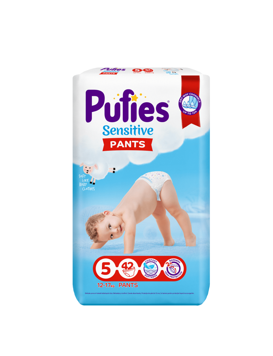 Pufies Бебешки пелени гащи Sensitive р-р 5 (12-17 кг.) 42 бр.