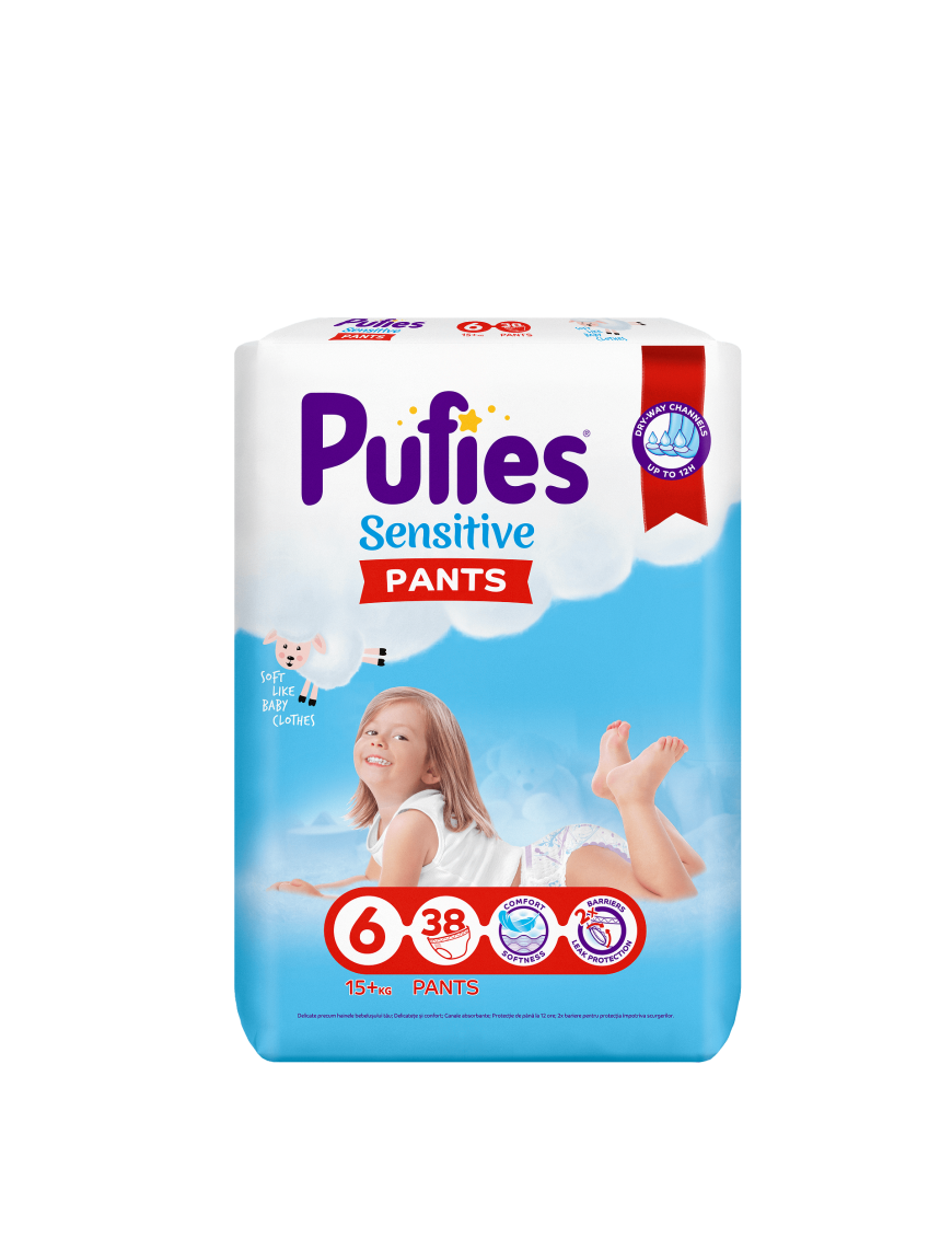 Pufies Бебешки пелени гащи Sensitive р-р 6 (15+ кг.) 38 бр.