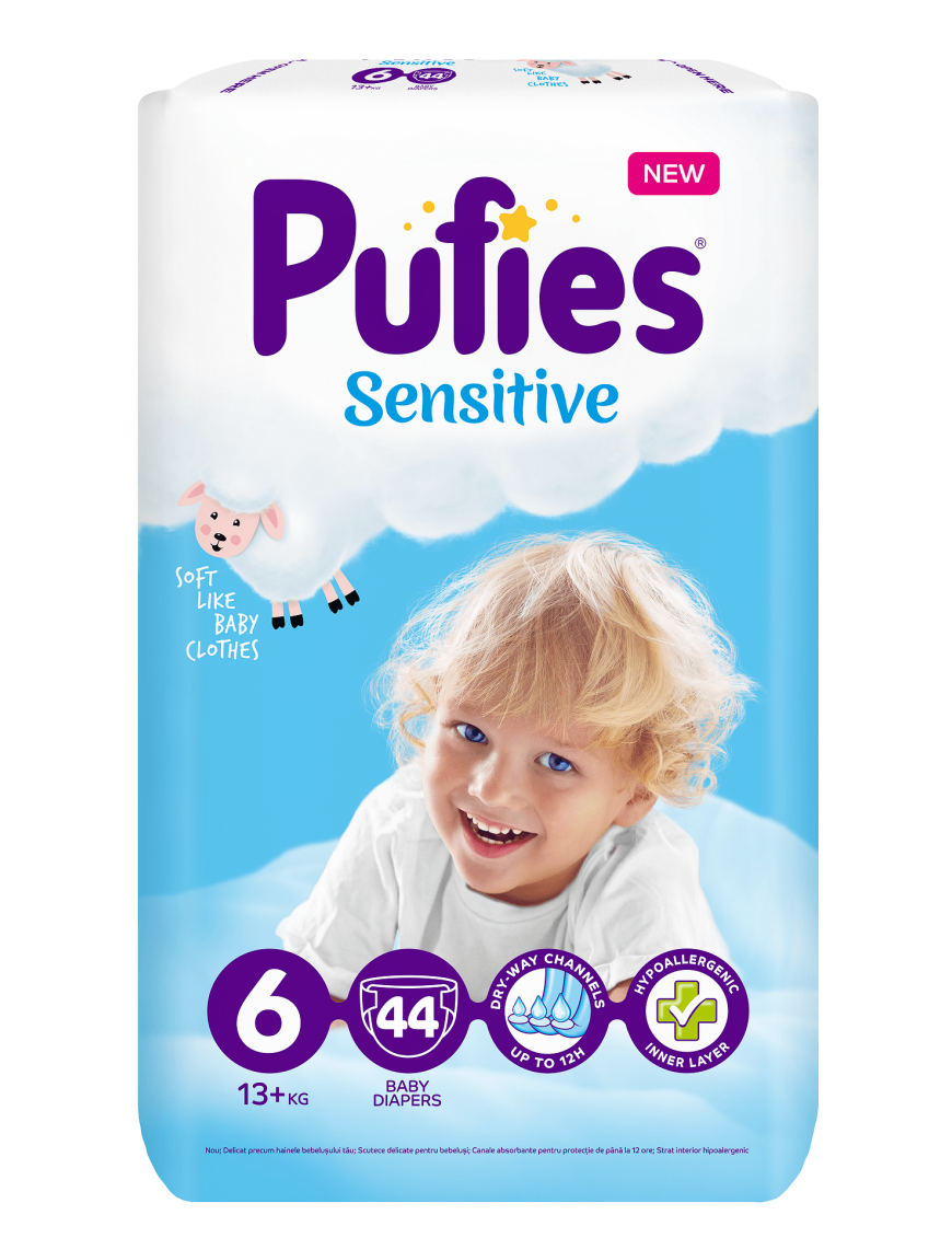 Pufies Бебешки пелени Sensitive р-р 6 (13+ кг.) 44 бр.