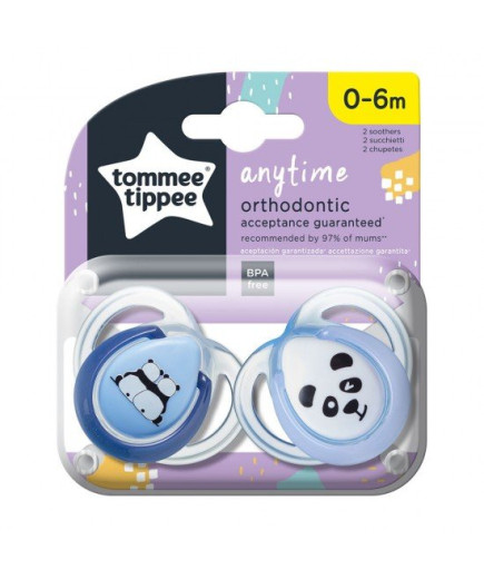 Tommee Tippee Ортодонтични залъгалки AnyTime 0-6м, 2 бр./оп., Сини Панди 43335485