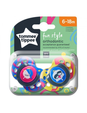Tommee Tippee Ортодонтични залъгалки FUN STYLE, 6-18м, 2...