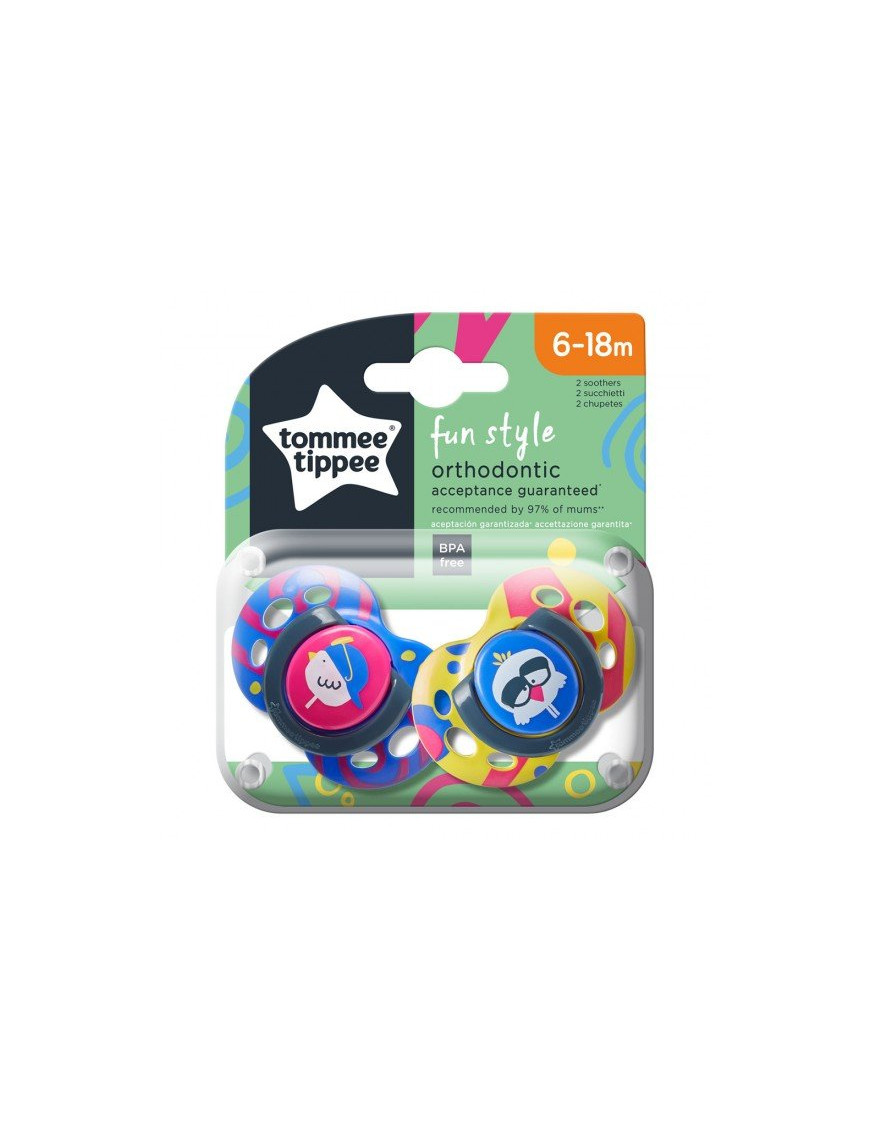 Tommee Tippee Ортодонтични залъгалки FUN STYLE, 6-18м, 2 бр./оп., Пилета 43335865