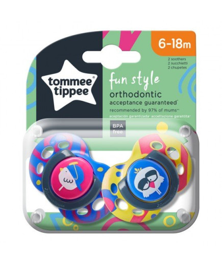Tommee Tippee Ортодонтични залъгалки FUN STYLE, 6-18м, 2 бр./оп., Пилета 43335865