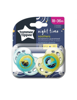 Tommee Tippee Ортодонтични залъгалки NIGHT 18-36м, 2...