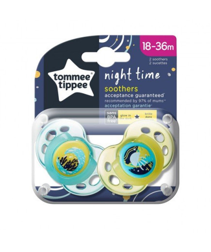 Tommee Tippee Ортодонтични залъгалки NIGHT 18-36м, 2 бр./оп. 43341385