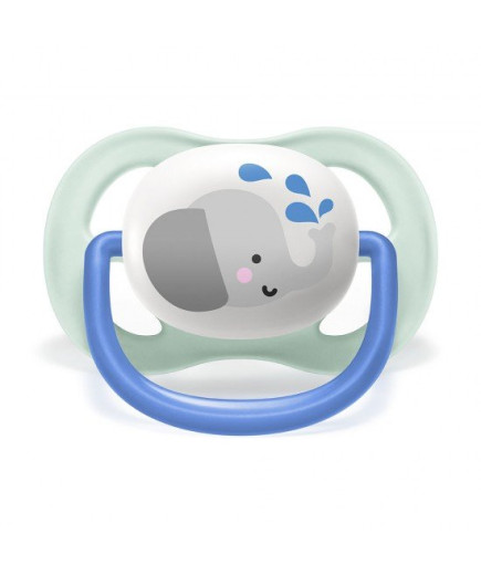 2 бр. ортодонтични залъгалки Philips AVENT SCF080/05 Ultra Air Animals 0-6м с декорация Слон и Пингвин в кутия за стерилизиране