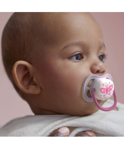 2 бр. ортодонтични залъгалки Philips AVENT SCF080/02 Ultra Air Happy 0-6м с декорация Пеперуда и Надпис Love в кутия за стерилиз