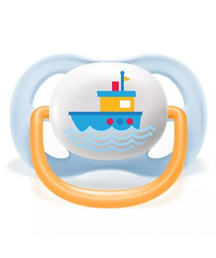 2 бр. ортодонтични залъгалки Ultra Air Happy 0-6м с декорация Надпис и Лодка в кутия за стерилизиране