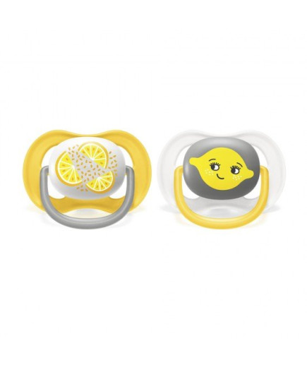 2 бр. ортодонтични залъгалки Ultra Air Happy 6-18м с декорация Лимони в кутия за стерилизиране