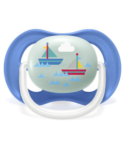 2 бр. ортодонтични залъгалки Ultra Air Happy 6-18м с декорация Надпис и Лодка в кутия за стерилизиране