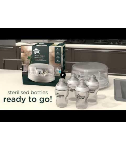 Парен стерилизатор за микровълнова фурна Tommee Tippee Micro Steri, с включена ортодонтична залъгалка 0-6м