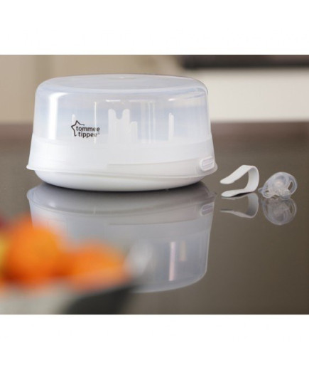 Парен стерилизатор за микровълнова фурна Tommee Tippee Micro Steri, с включена ортодонтична залъгалка 0-6м