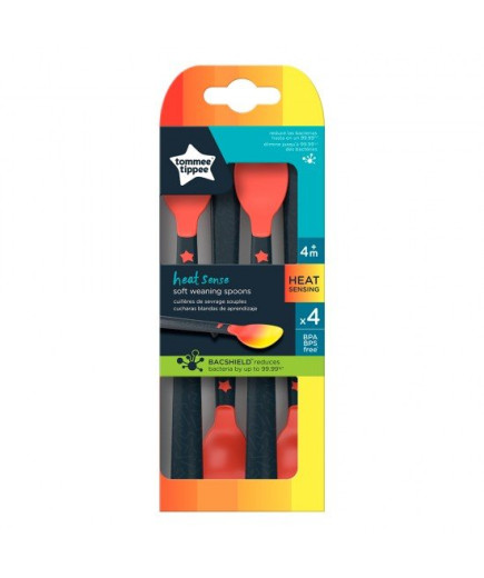 Комплект от 4 броя Термосензорни лъжици Tommee Tippee с удължени дръжки, 4м+