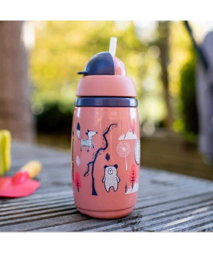 Неразливаща се термочаша със сламка SuperStar Insulated Straw Cup, с антибактериално покритие Bacshield, 266 мл, 12м+, розова