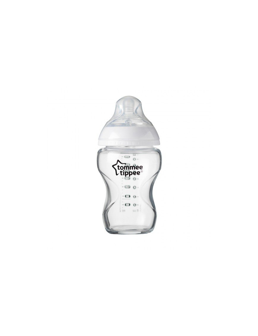 Tommee Tippee Стъклено шише за хранене Easi-Vent 250 мл с биберон с бавен поток, 0м+