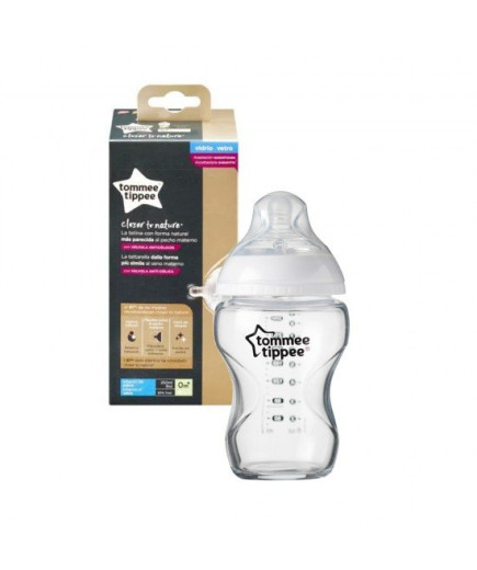 Самостерилизиращо се стъклено шише за хранене Natural Start с биберон с бавен поток (подходящ и за новородено), 250мл