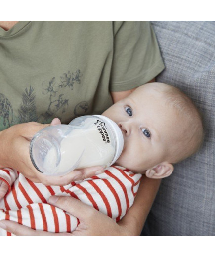 Самостерилизиращо се стъклено шише за хранене Natural Start с биберон с бавен поток (подходящ и за новородено), 250мл