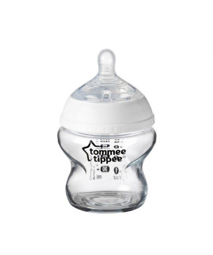 Самостерилизиращо се стъклено шише за хранене Natural Start с биберон с бавен поток (подходящ и за новородено), 150мл