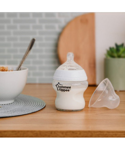 Самостерилизиращо се стъклено шише за хранене Natural Start с биберон с бавен поток (подходящ и за новородено), 150мл