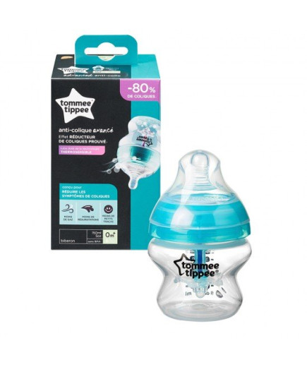Самостерилизиращо се шише за хранене Tommee Tippee Advanced Anti-Colic+, 150 мл, 0м+, с иновативна система за намаляване на коли