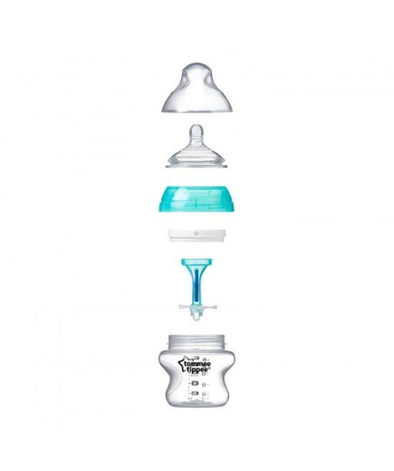 Самостерилизиращо се шише за хранене Tommee Tippee Advanced Anti-Colic+, 150 мл, 0м+, с иновативна система за намаляване на коли