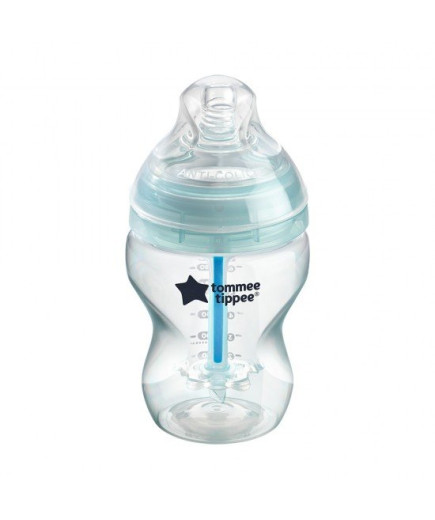 Самостерилизиращо се бебешко шише за хранене Tommee Tippee Advanced Anti-Colic+, 260 мл, 0м+, с иновативна система за намаляване