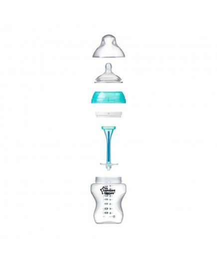 Самостерилизиращо се бебешко шише за хранене Tommee Tippee Advanced Anti-Colic+, 260 мл, 0м+, с иновативна система за намаляване