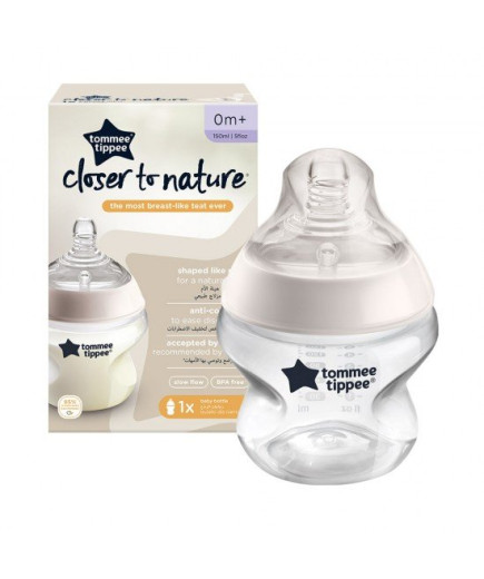Бебешко шише за хранене Tommee Tippee Natural Start САМОСТЕРИЛИЗИРАЩО, 150 мл, с биберон с бавен поток 0м+ (1 капка)