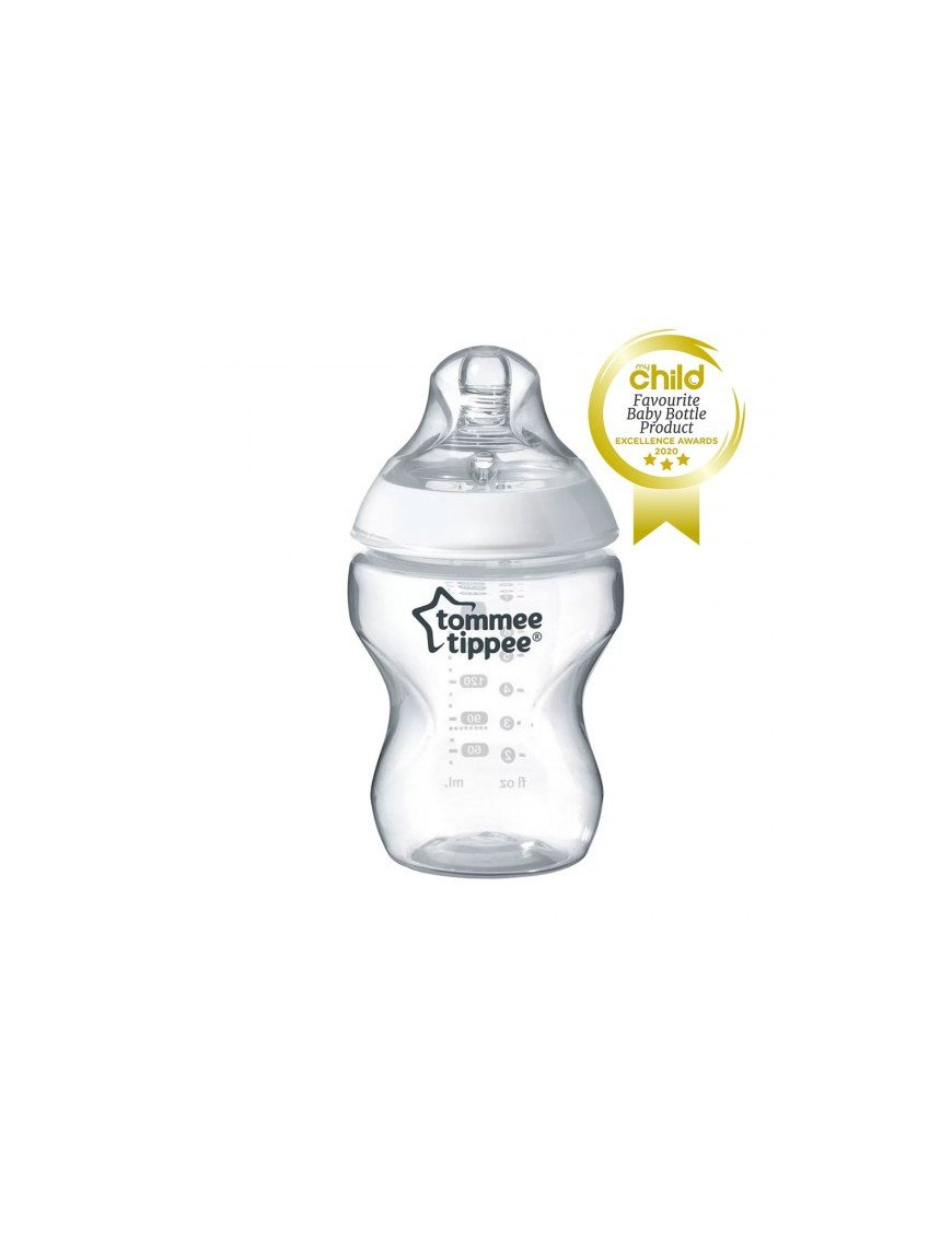 Бебешко шише за хранене Tommee Tippee Closer to Nature, 260 мл, с биберон с бавен поток (1 капка), 0м+